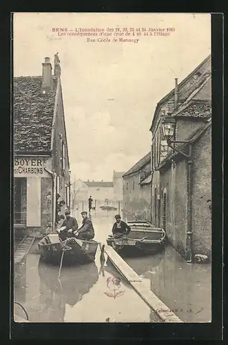 AK Sens, Rue Cécile de Masargny beim Hochwasser