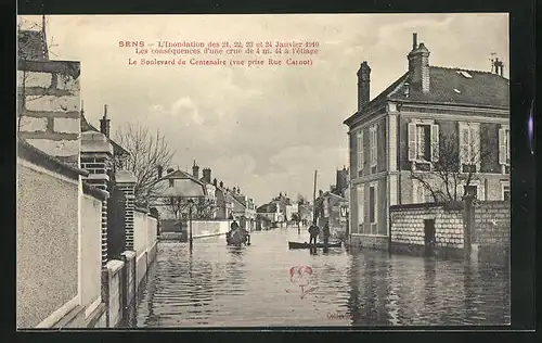 AK Sens, Le Boulevard du Centenaire mit Hochwasser
