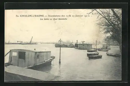 AK Chalon-s-Saone, La Saône au Quai Gambetta Hochwasser