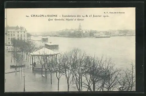 AK Chalon-s-Saone, Quai Gambetta, Hôpital et Genise Hochwasser