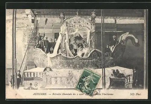 AK Auxerre, Retraite Illuminée 1908, Vénitienne
