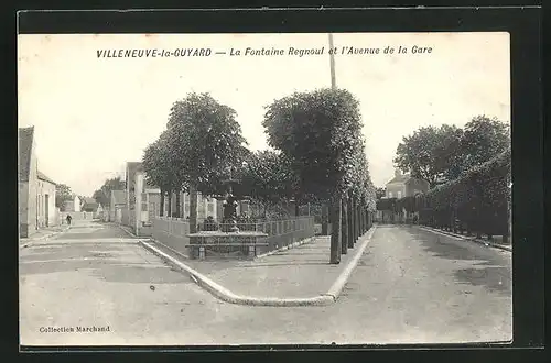 AK Villeneuve-la-Guyard, La Fontaine Regnoul et l'Avenue de la Gare