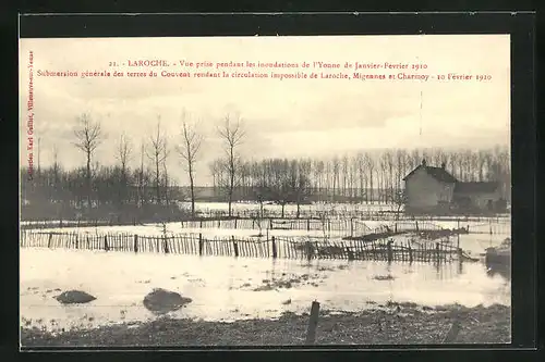 AK Laroche, vue prise pendant les inondations de l'Yonne 1910