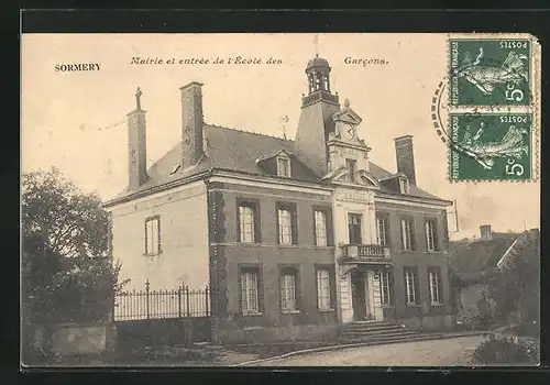 AK Sormery, Mairie et entrée de l'École des Garcons