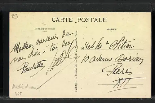 AK Brienon, Ortsansicht mit Flusspartie und Boot