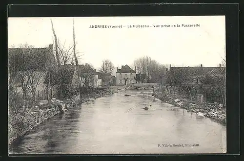 AK Andryes, Le Ruisseau, Vue prise de la Passerelle