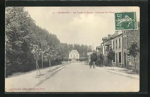 AK Migennes, Les Ecoles et Mairie, L'Avenue du Canal