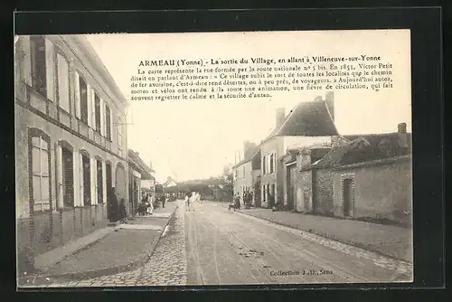 AK Armeau, La sortie du Village, en allant à Villeneuve-sur-Yonne