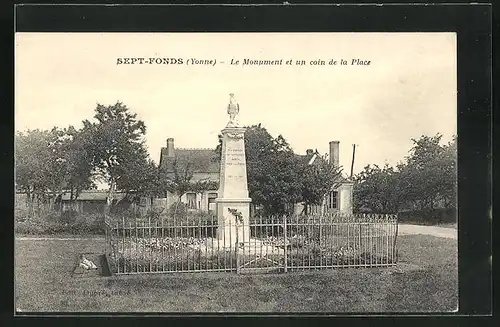AK Sept-Fonds, Le Monument et un coin de la Place