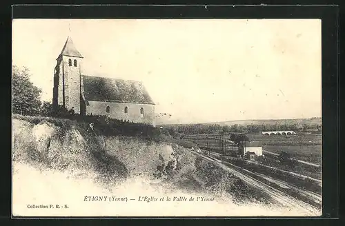 AK Étigny, l'Eglise et la Vallée de l'Yonne