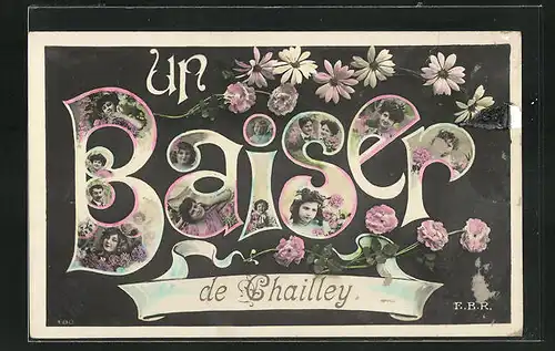 AK Chailley, Baiser de Chailley, Buchstaben mit Mädchenköpfen