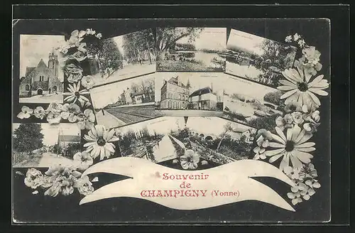 AK Champigny, Kirche, Brücke, Uferpartie