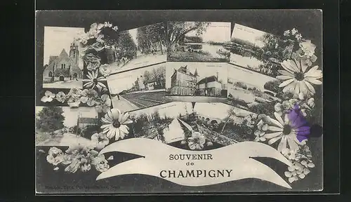 AK Champigny, Kirche, Brücke, Uferpartie