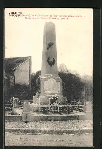 AK Volgré, Le Monument en Souvenir des Enfants du Pays Morts pour la France, Guerre 1914-1918