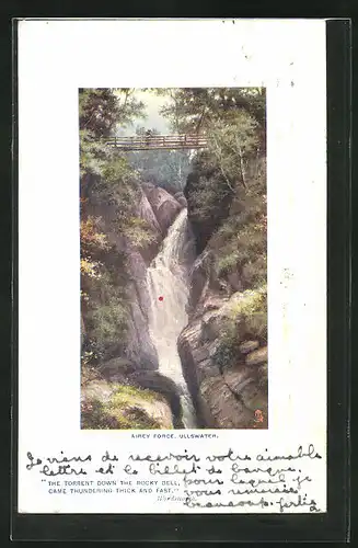 Künstler-AK Raphael Tuck & Sons Nr. 9700: Airey Force, Ullswater, The Torrent down the rocky dell...