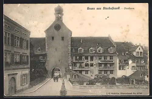 AK Bischofszell, Oberthurm mit Strasse aus der Vogelschau