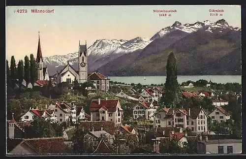 AK Männedorf, Ortsansicht mit Mürtenstock, Glärnisch