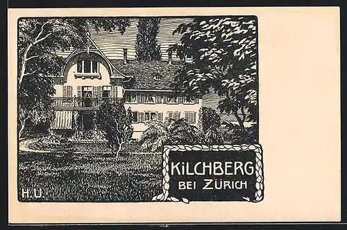 Künstler-AK Kilchberg, Villa mit Park