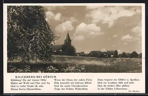 AK Kilchberg, Ortspanorama mit Kirche, Gedicht