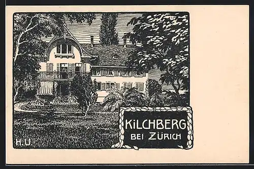 Künstler-AK Kilchberg, Villa mit Park, Vorderansicht