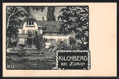Künstler-AK Kilchberg, Villa mit Park, Frontansicht