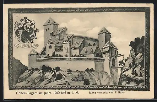Künstler-AK Otelfingen, Burg Hohen-Lägern im Jahre 1200, Wappen