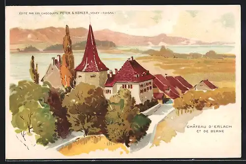 Künstler-AK Erlach, Chateau d`Erlach, Schloss im Herbst