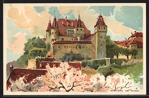 Lithographie Nyon, Chateau de Nyon