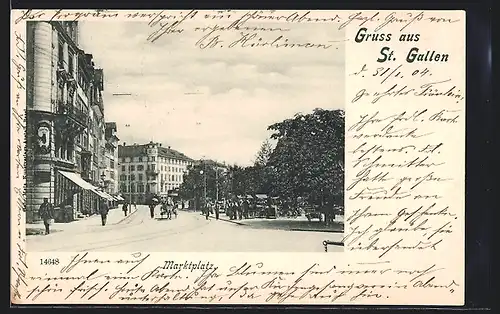 AK St. Gallen, Marktplatz mit Pferdewagen