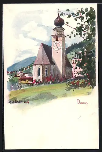 Künstler-AK Davos, Ansicht der Kirche