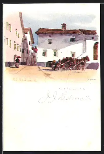 Künstler-AK Pontresina, Strassenpartie im Ort