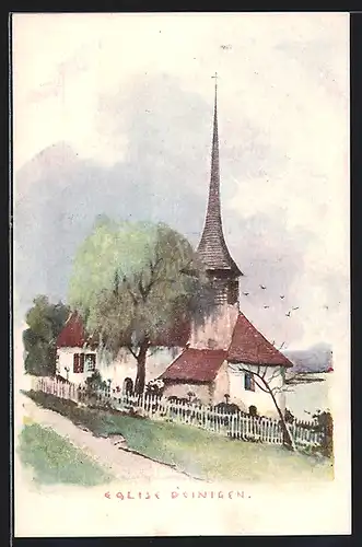 Künstler-AK Spiez, Kirche in Einingen