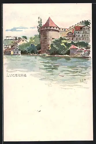 Künstler-AK Luzern, Turm am Wasser