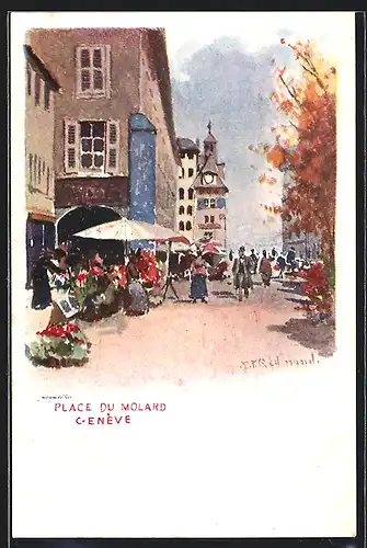Künstler-AK Geneve, Place du Molard