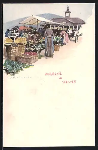 Künstler-AK Vevey, Marché, auf dem Markt