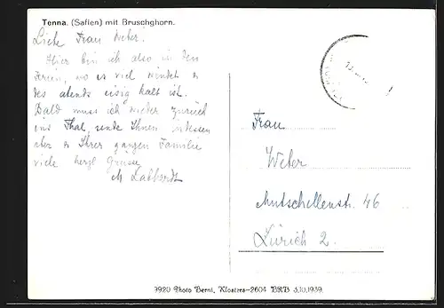 AK Tenna /Safien, Ortsansicht mit Bruschghorn