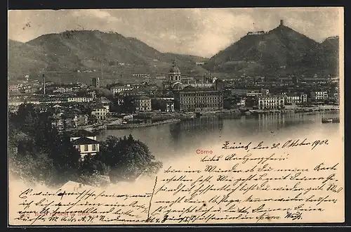 AK Como, Ortsansicht mit Hafenpartie