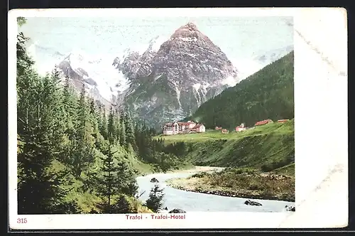 AK Trafoi, Trafoi-Hotel mit Gebirgspanorama