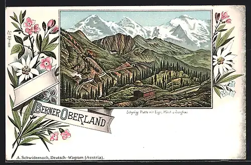 Lithographie Schynige Platte, Panorama mit Eiger, Mönch und Jungfrau