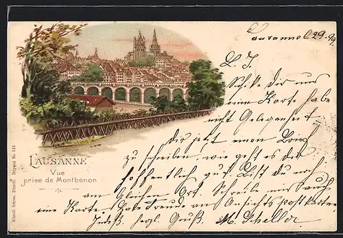 Lithographie Lausanne, Vue prise de Montbenon