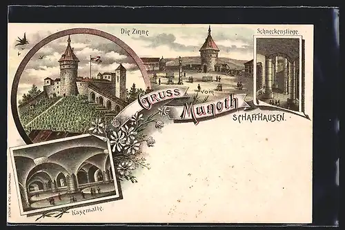 Lithographie Schaffhausen, Die Zinne, Munot, Kasematte