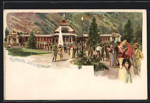 Lithographie Interlaken, Blick auf das Kurhaus