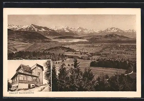 AK Bremgarten, Pension Chalet Hasenberg A. Suter-Maurer, Bergpanorama mit Umgebung aus der Vogelschau