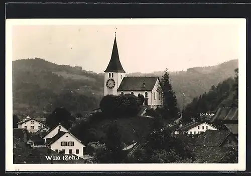AK Wila, Teilansicht mit Kirche und Fernblick