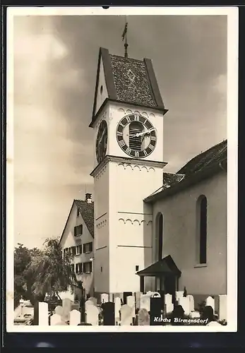 AK Birmensdorf, Kirche mit Grabsteinen und benachbartem Haus