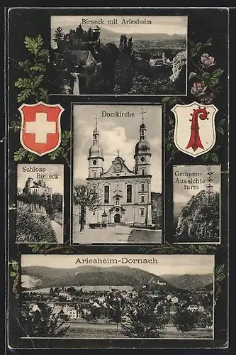 AK Arlesheim-Dornach, Birseck mit Teilansicht, Domkirche, Gempen-Aussichtsturm