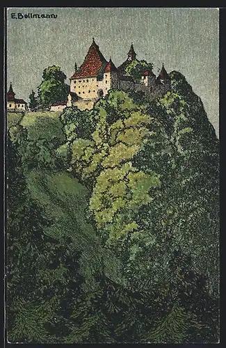 Künstler-AK Ryburg, Burg mit Bäumen