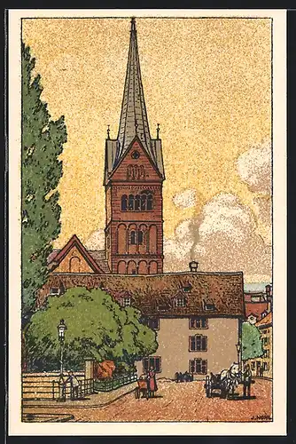 Künstler-AK sign. J. Nohl: Schaffhausen, Strassenpartie am Münsterturm