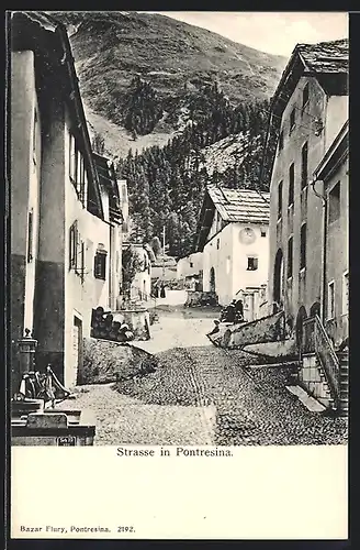 AK Pontresina, Ortspartie mit Strasse