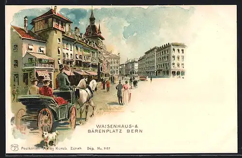 Lithographie Bern, Waisenhaus und Bärenplatz